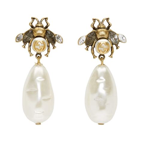 gucci bee earrings amber heard|Gucci pearl drop earrings.